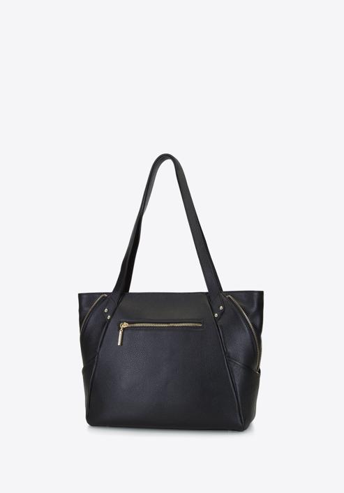 Leather shopper bag with decorative zip detail, black-gold, 92-4E-646-9, Photo 3