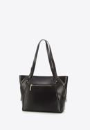 Leather shopper bag with decorative zip detail, black, 92-4E-646-90, Photo 3