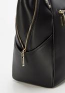 Leather shopper bag with decorative zip detail, black, 92-4E-646-90, Photo 5