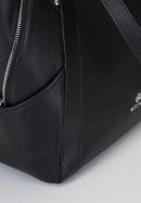 Leather shopper bag with decorative zip detail, black-silver, 92-4E-646-90, Photo 5