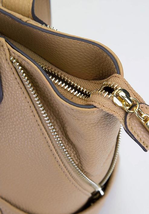 Leather shopper bag with decorative zip detail, beige, 92-4E-646-9, Photo 5