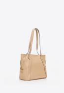 Leather shopper bag with decorative zip detail, light beige, 92-4E-646-9, Photo 5