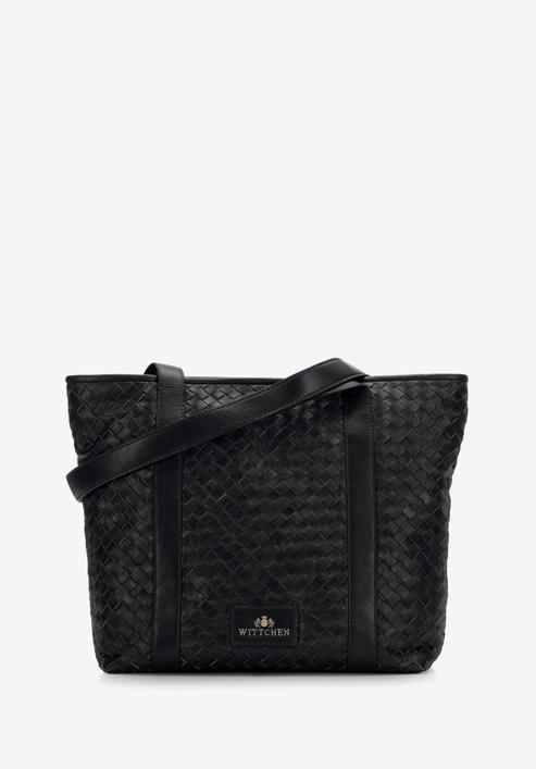 Woven leather shopper bag, black, 97-4E-512-4, Photo 1