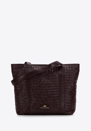 Woven leather shopper bag, plum, 97-4E-512-3, Photo 1
