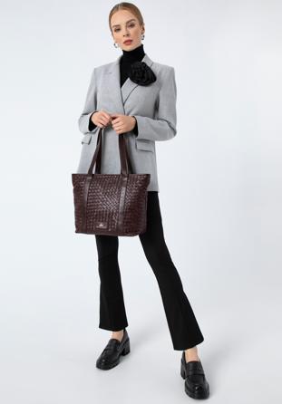 Woven leather shopper bag, plum, 97-4E-512-3, Photo 1