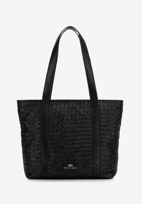 Woven leather shopper bag, black, 97-4E-512-1, Photo 2