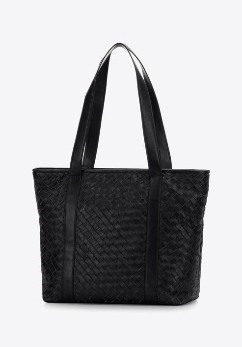 Woven leather shopper bag, black, 97-4E-512-1, Photo 3