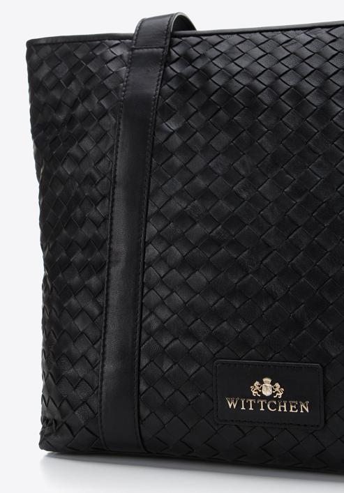 Woven leather shopper bag, black, 97-4E-512-4, Photo 5
