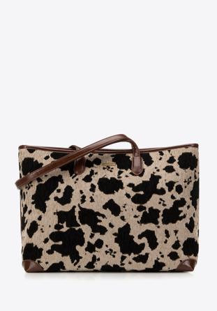 Women's shopper bag with animal-print detail, brown, 98-4Y-007-X1, Photo 1