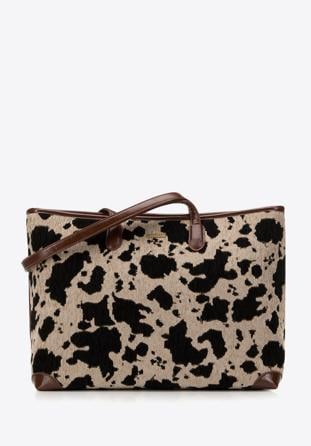 Women's shopper bag with animal-print detail, brown, 98-4Y-007-X1, Photo 1