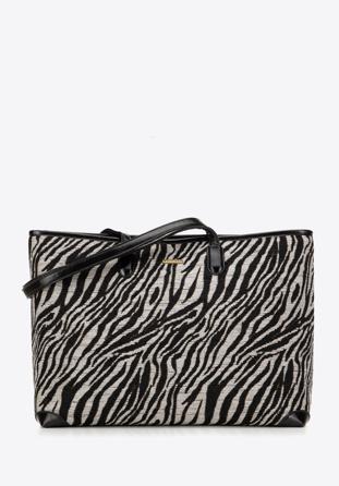 Women's shopper bag with animal-print detail, black, 98-4Y-007-X2, Photo 1