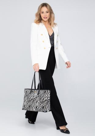 Women's shopper bag with animal-print detail, black, 98-4Y-007-X2, Photo 1