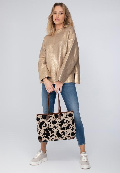 Women's shopper bag with animal-print detail, brown, 98-4Y-007-X1, Photo 16