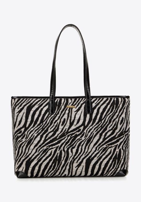 Women's shopper bag with animal-print detail, black, 98-4Y-007-X1, Photo 2