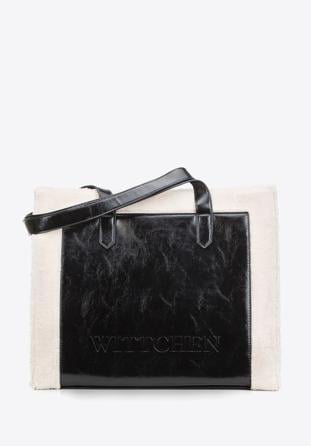 Shopper bag with teddy faux fur detail, black-cream, 97-4Y-250-4, Photo 1