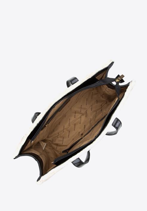 Torebka shopperka ze wstawkami ze sztucznego futerka, czarno-kremowy, 97-4Y-250-4, Zdjęcie 4
