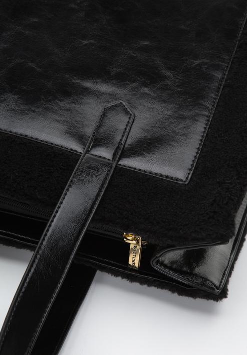 Shopper bag with teddy faux fur detail, black, 97-4Y-250-1, Photo 5