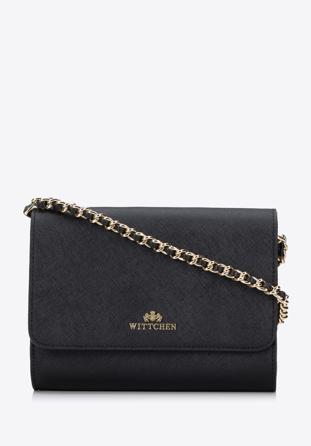 Saffiano leather clutch bag with chain shoulder strap, black, 95-4E-670-1, Photo 1
