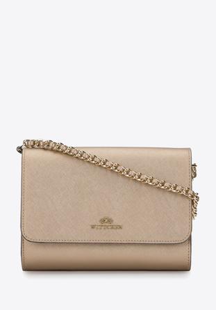 Saffiano leather clutch bag with chain shoulder strap, gold, 95-4E-670-G, Photo 1
