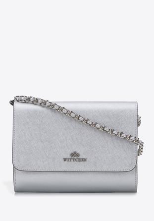 Saffiano leather clutch bag with chain shoulder strap, silver, 95-4E-670-S, Photo 1