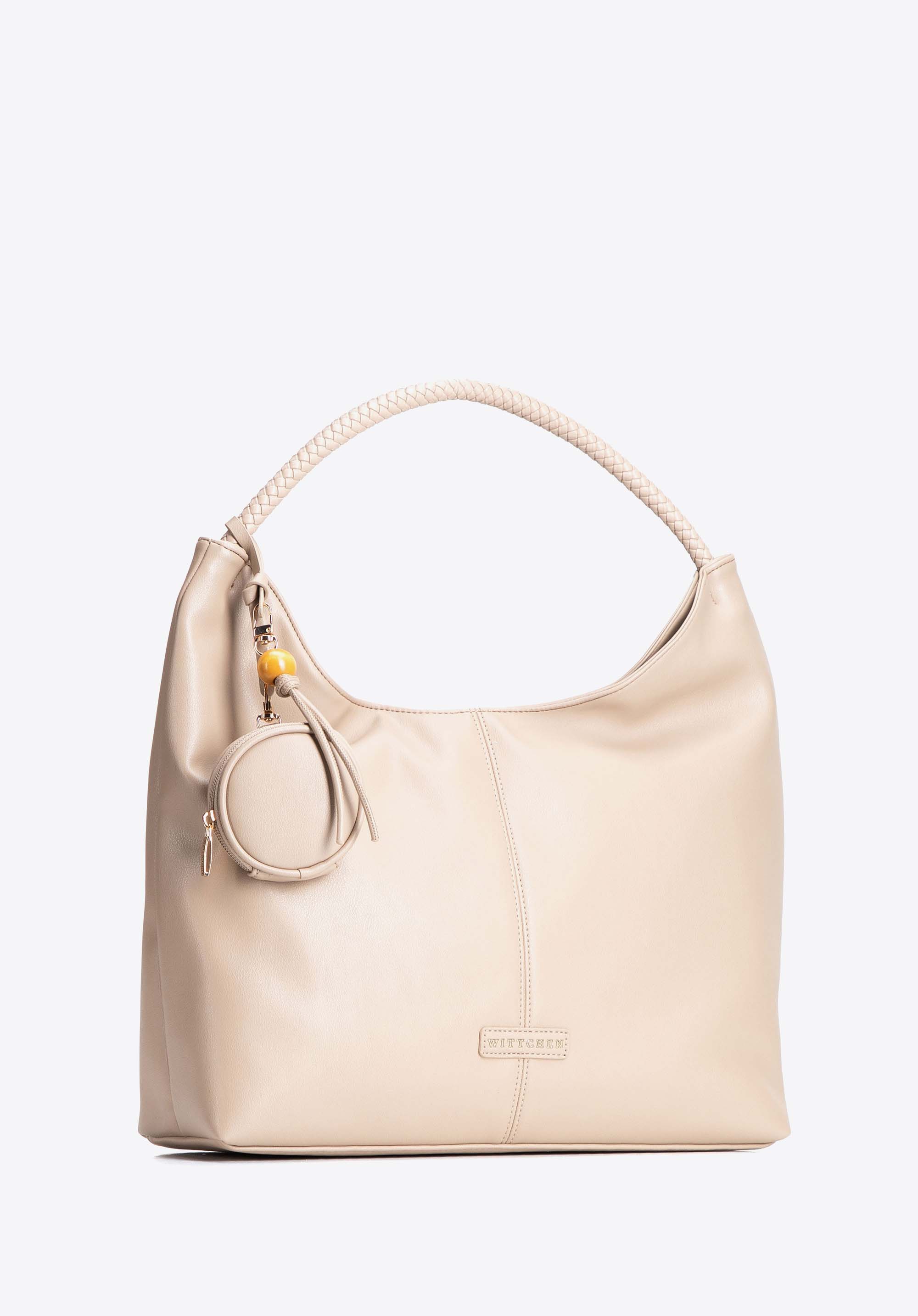 Women's hobo bag with braided handle and pouch, beige, 103-4Y-522-9, Photo 1
