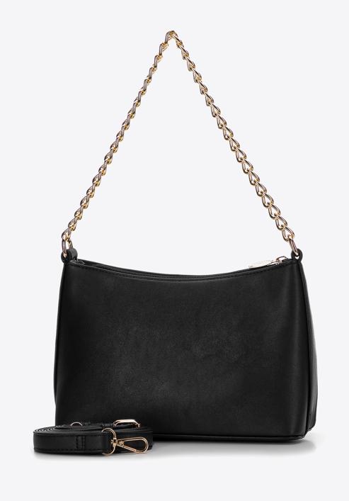 Quilted faux leather chain hobo bag, black, 97-4Y-245-1, Photo 3