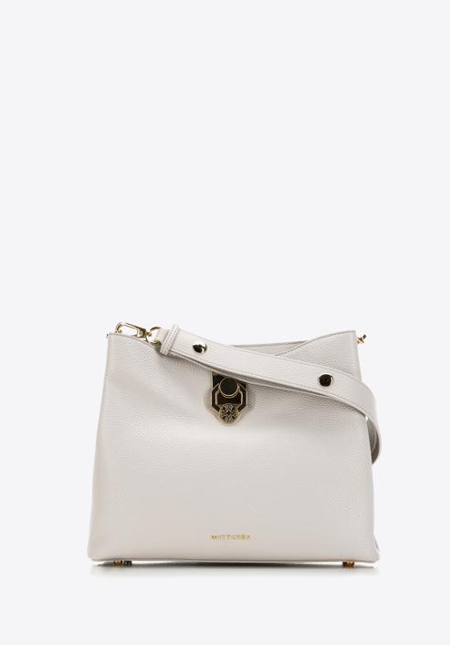 Leather hobo bag with decorative buckle, cream, 98-4E-614-1, Photo 1