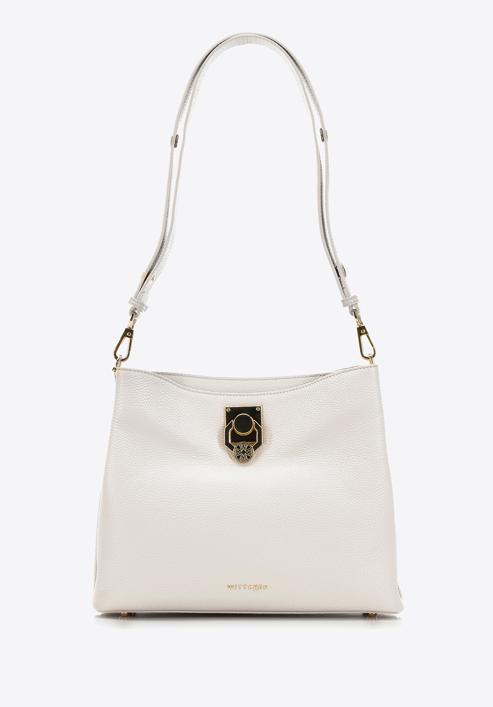 Leather hobo bag with decorative buckle, cream, 98-4E-614-1, Photo 2
