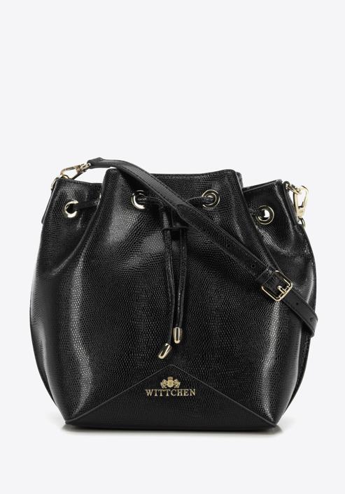 Small leather hobo bag, black-gold, 95-4E-621-11, Photo 1