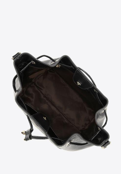 Small leather hobo bag, black-gold, 95-4E-621-11, Photo 3
