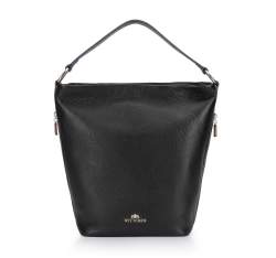 Leather hobo bag with side pockets, black, 93-4E-613-1, Photo 1