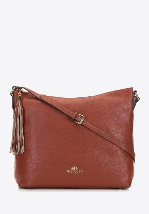 Women's leather hobo bag with tassel charm, cognac, 29-4E-008-40, Photo 1
