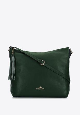 Women's leather hobo bag with tassel charm, green, 29-4E-008-Z, Photo 1