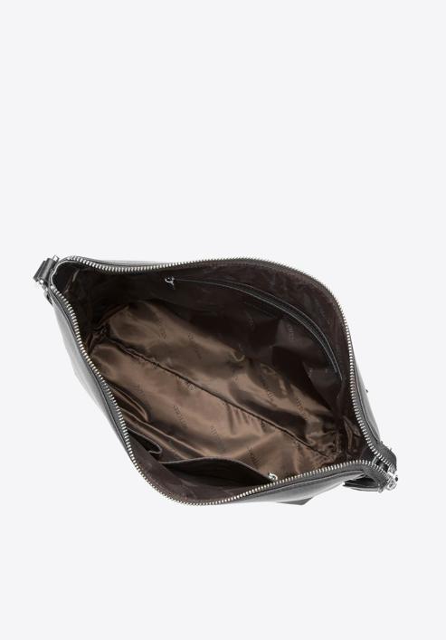 Women's leather hobo bag with tassel charm, black-silver, 29-4E-008-5, Photo 4