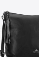 Women's leather hobo bag with tassel charm, black, 29-4E-008-4, Photo 5