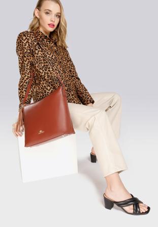 Women's leather hobo bag with tassel charm, cognac, 29-4E-008-5, Photo 1