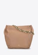Leather hobo bag with a thick chain shoulder strap, beige, 92-4E-648-1, Photo 1
