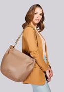 Leather hobo bag with a thick chain shoulder strap, beige, 92-4E-648-1, Photo 31