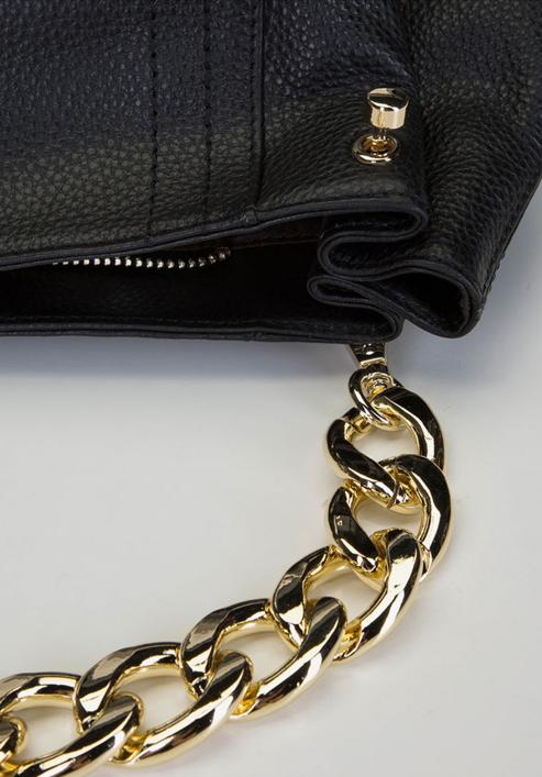 Leather hobo bag with a thick chain shoulder strap, black, 92-4E-648-1, Photo 4