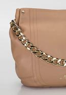 Leather hobo bag with a thick chain shoulder strap, beige, 92-4E-648-1, Photo 4
