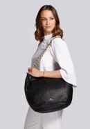 Leather hobo bag with a thick chain shoulder strap, black, 92-4E-648-1, Photo 40