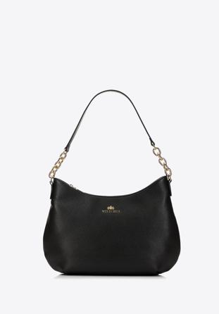 Leather hobo bag with chain handle, black, 98-4E-609-1, Photo 1