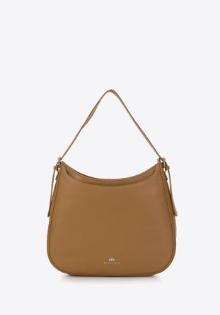 Leather hobo bag with open front pocket, brown, 97-4E-022-4, Photo 1