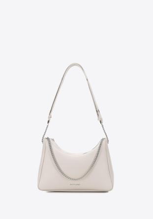 Leather hobo bag with decorative chain strap, cream-silver, 98-4E-615-0S, Photo 1