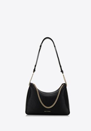 Leather hobo bag with decorative chain strap, black-gold, 98-4E-615-1G, Photo 1