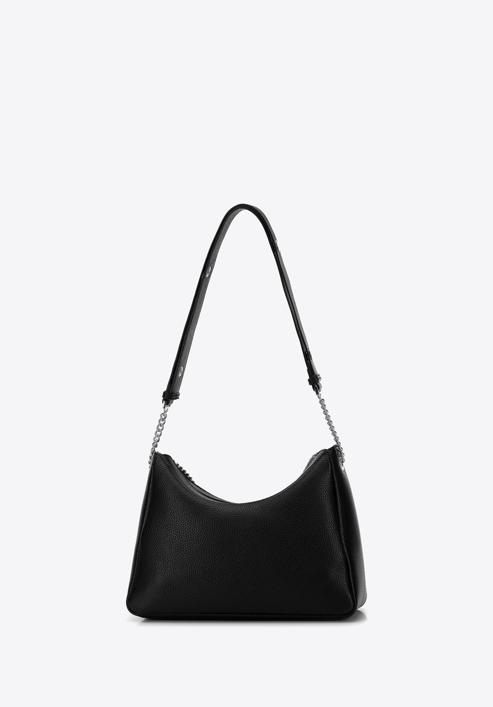 Leather hobo bag with decorative chain strap, black-silver, 98-4E-615-0G, Photo 2