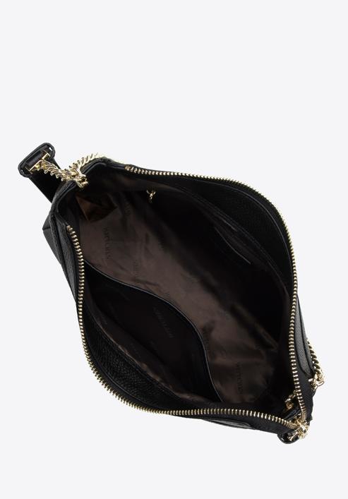 Leather hobo bag with decorative chain strap, black-gold, 98-4E-615-1S, Photo 3