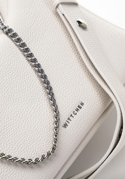 Leather hobo bag with decorative chain strap, cream-silver, 98-4E-615-1G, Photo 4
