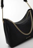 Leather hobo bag with decorative chain strap, black-gold, 98-4E-615-1S, Photo 4