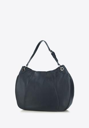 Women's leather hobo bag, navy blue, 91-4E-314-7, Photo 1